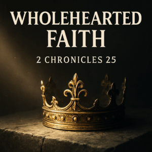 Ancient crown resting on a stone table with half the crown in light and half in shadow, symbolizing Amaziah’s divided heart and the call to wholehearted obedience to God in 2 Chronicles 25.