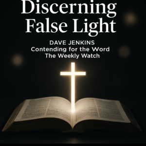 An open Bible illuminated by true light with fading false lights in the background, symbolizing discernment and standing firm in biblical truth.