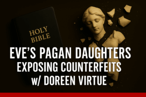 Open Bible on a dark wooden table with shattered pagan idol fragments nearby, symbolizing the light of Scripture exposing counterfeit spirituality.