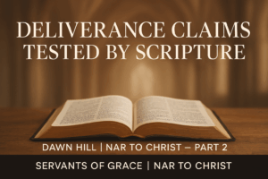 Open Bible in warm light with faint cathedral arches, symbolizing testing deliverance claims by Scripture.