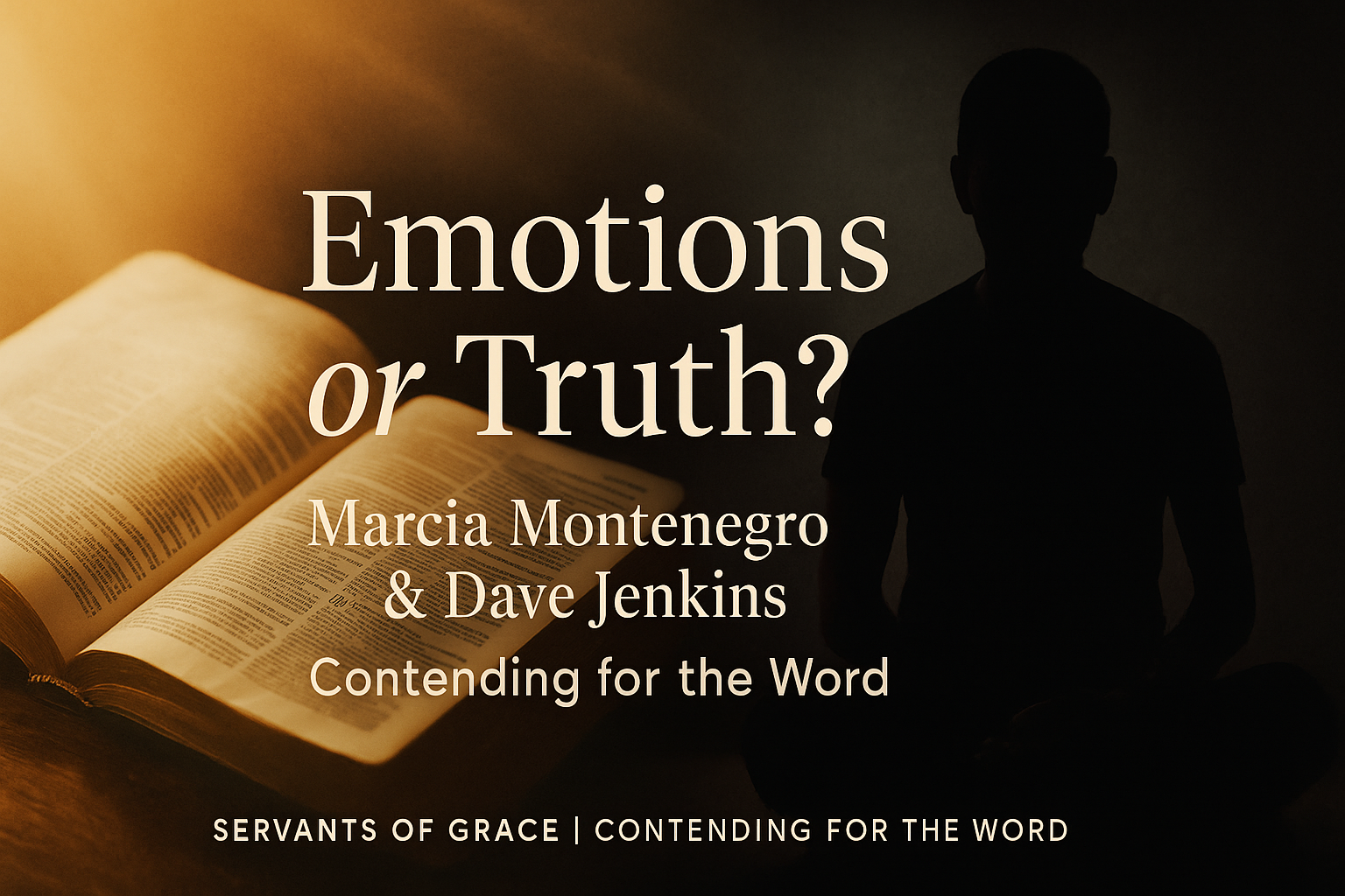 Open Bible illuminated by sunlight contrasting a dark, contemplative figure, symbolizing discernment between biblical truth and emotional mysticism.