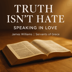 Hands holding an open Bible with a heart-shaped shadow on the pages, representing love expressed through biblical truth.