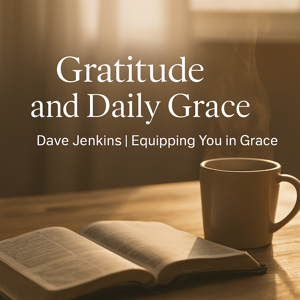 Morning light over an open Bible and coffee cup on a wooden table, symbolizing gratitude and daily grace in ordinary life.