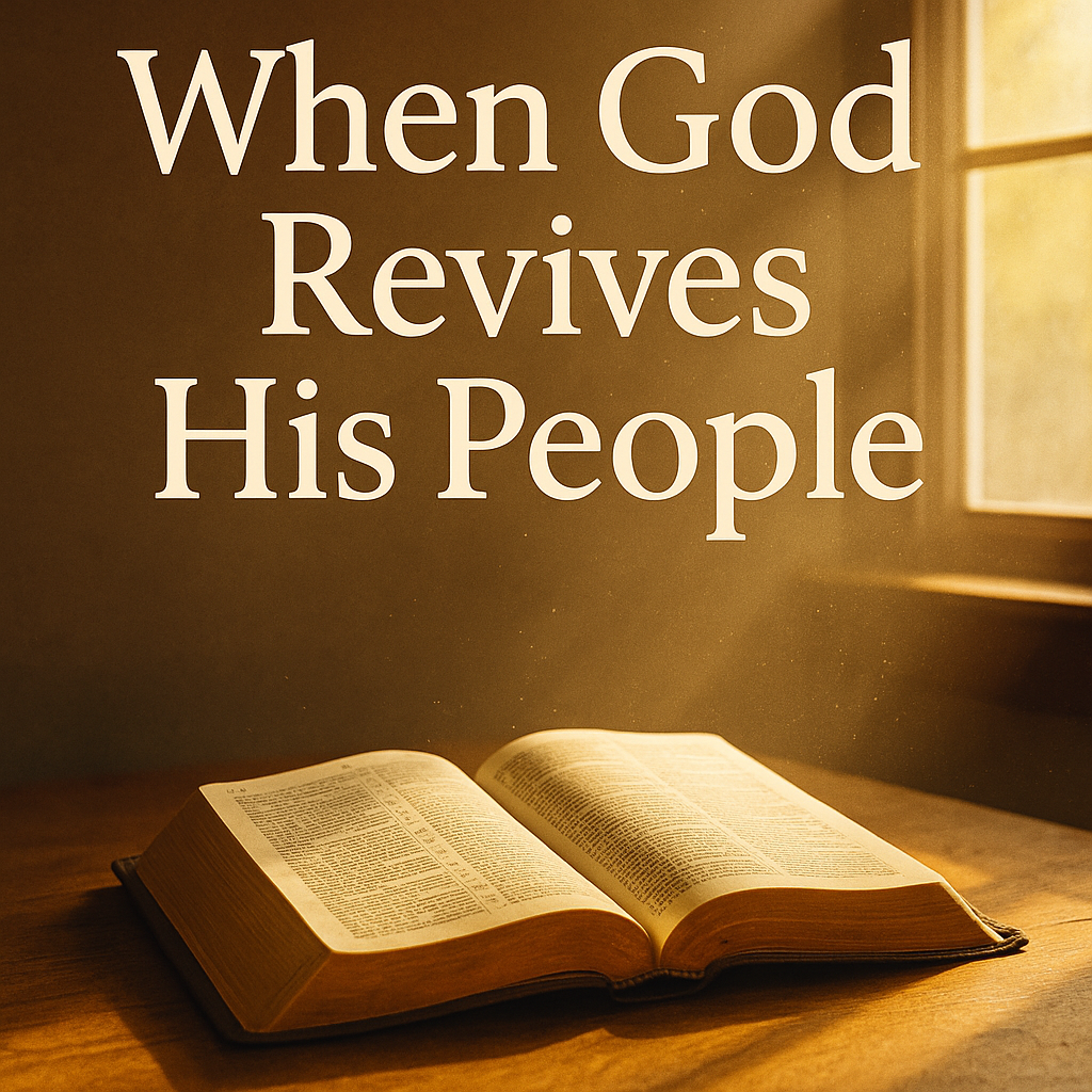 Sunlight breaking over an open Bible, symbolizing revival and renewal through the Word of God.