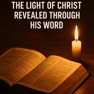 Open Bible illuminated by candlelight in a dim room, symbolizing God’s Word as the light revealing the true Christ.