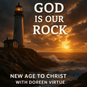 Lighthouse standing firm on rocky cliffs with waves crashing below, symbolizing God’s steadfast protection and strength.