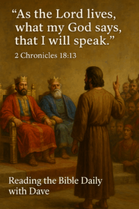 Prophet Micaiah standing alone before King Ahab and Jehoshaphat, symbolizing courage to speak God’s truth even when surrounded by false prophets.