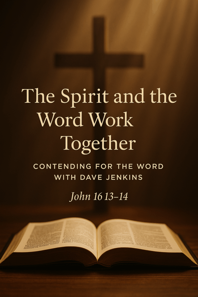 The Spirit and the Word Work Together 3 Open Bible before a cross with gentle radiant light, symbolizing the unity of the Holy Spirit and Scripture in exalting Christ.