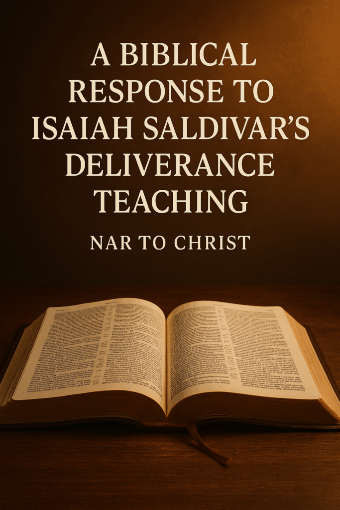 A Biblical Response to Isaiah Saldivar’s Deliverance Teaching 2 Open Bible on a wooden table lit by warm golden light, with the title “A Biblical Response to Isaiah Saldivar’s Deliverance Teaching” and the subtitle “NAR to Christ” above it, representing biblical clarity and discernment.