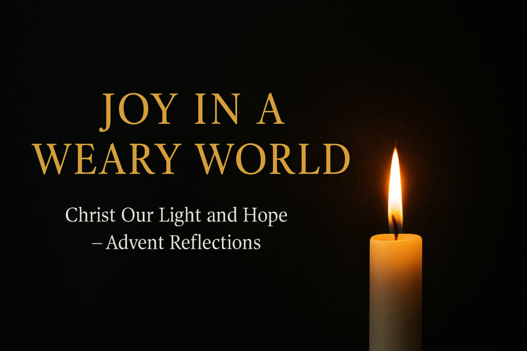 Joy in a Weary World: Holding Fast to Christ in Seasons of Sorrow 4 A single warm candle flame glowing against a dark charcoal background, symbolizing Christ as the light of hope in a weary world.