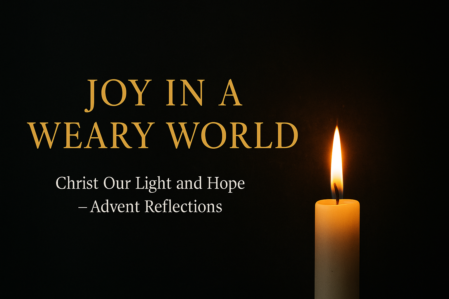 A single warm candle flame glowing against a dark charcoal background, symbolizing Christ as the light of hope in a weary world.