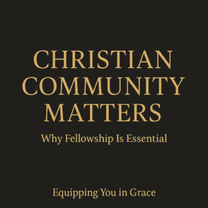 Thumbnail graphic with a dark charcoal textured background and gold serif text reading “Christian Community Matters,” with the subtitle “Why Fellowship Is Essential” and the show name “Equipping You in Grace” at the bottom.