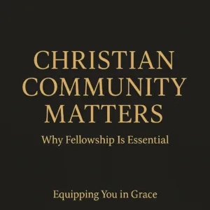 Thumbnail graphic with a dark charcoal textured background and gold serif text reading “Christian Community Matters,” with the subtitle “Why Fellowship Is Essential” and the show name “Equipping You in Grace” at the bottom.