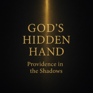 Gold beam of light breaking through a dark textured background with the words ‘God’s Hidden Hand, Providence in the Shadows, Reading the Bible Daily with Dave.