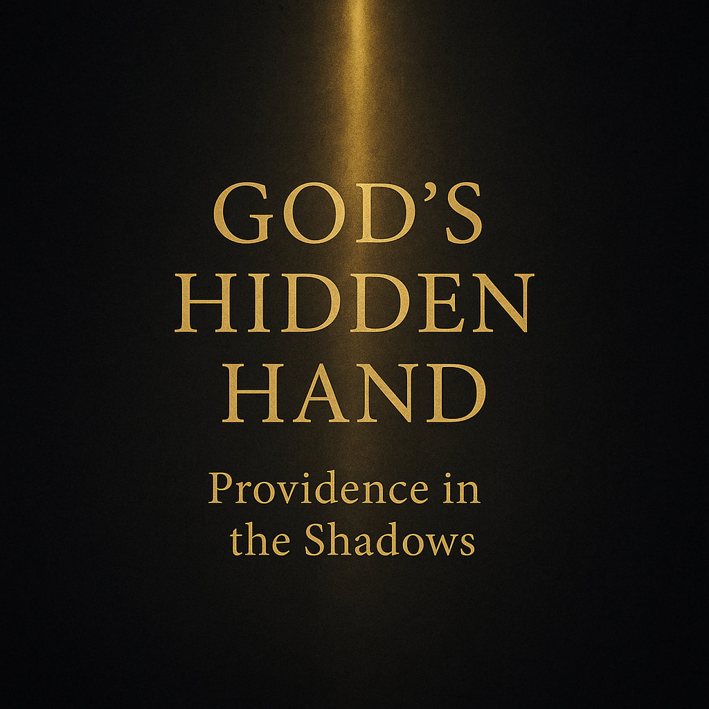 Gold beam of light breaking through a dark textured background with the words ‘God’s Hidden Hand, Providence in the Shadows, Reading the Bible Daily with Dave.