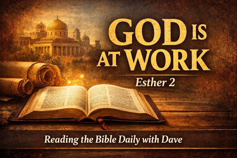 Open Bible with warm light and ancient Persian palace imagery representing God’s providence at work in Esther 2, Reading the Bible Daily with Dave.