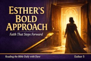 Silhouette of Queen Esther standing in a royal doorway as a golden scepter is extended, symbolizing faith, courage, and God’s unseen providence in Esther 5