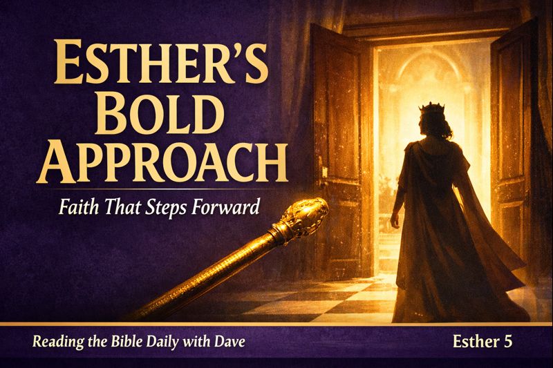 Silhouette of Queen Esther standing in a royal doorway as a golden scepter is extended, symbolizing faith, courage, and God’s unseen providence in Esther 5