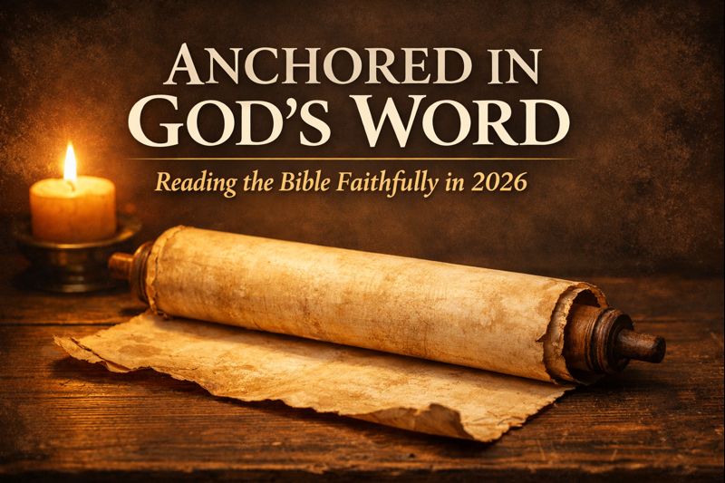 “An ancient parchment scroll resting on a wooden table, illuminated by warm candlelight, symbolizing devotion to God’s Word