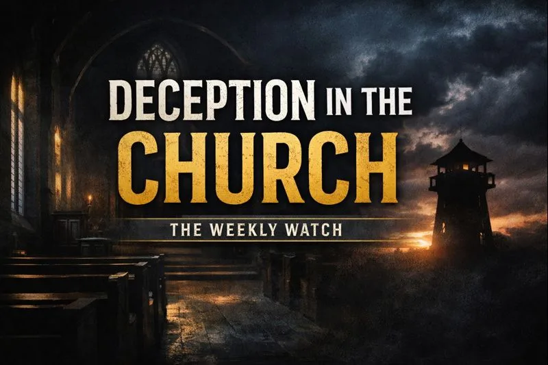 Moody church interior with empty pews and light breaking through darkness, symbolizing the need for biblical discernment and vigilance against deception in the church.