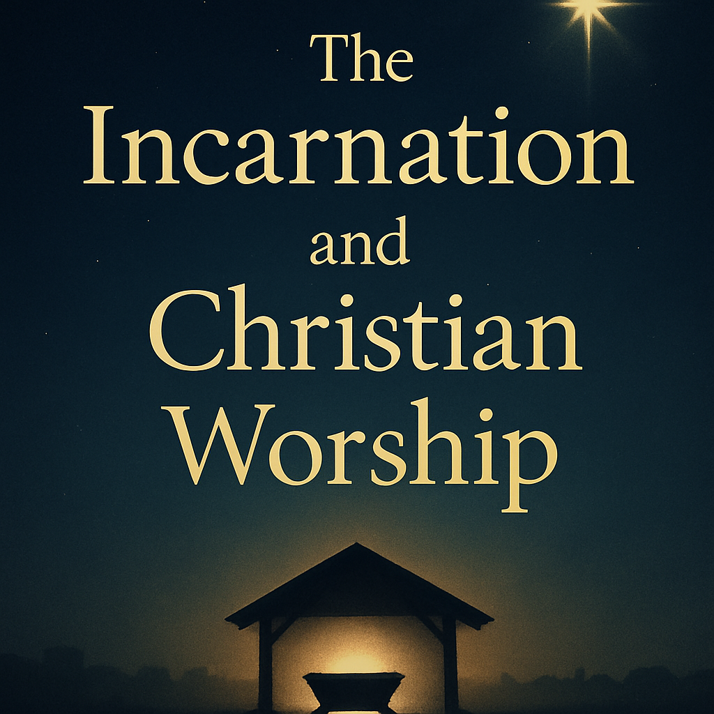 A reverent Christmas thumbnail featuring a manger silhouette with soft candle-gold light on a deep blue Advent background, with a single star above. Text overlay reads: ‘The Incarnation and Christian Worship — Equipping You in Grace.