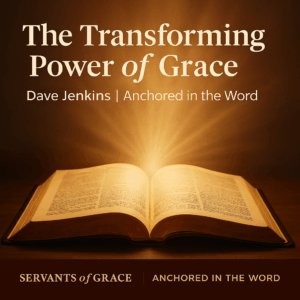 An open Bible illuminated by warm light, symbolizing God’s transforming grace that changes believers through the gospel.