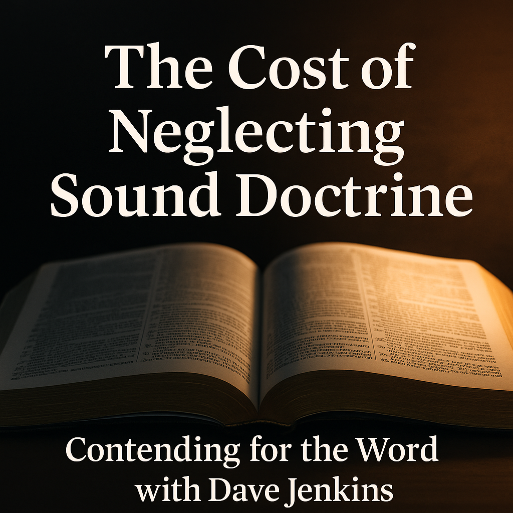 Thumbnail showing an open Bible with one side dim and the other illuminated to symbolize doctrinal drift versus biblical clarity. Overlay text reads ‘The Cost of Neglecting Sound Doctrine’ with Contending for the Word branding.