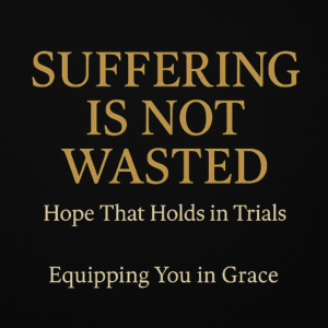 Thumbnail for Equipping You in Grace episode titled “Suffering Is Not Wasted,” featuring gold serif text on a dark charcoal background with the subtitle “Hope That Holds in Trials.