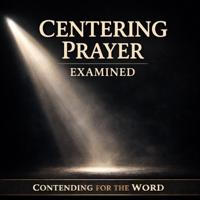Thumbnail for Contending for the Word episode titled “Centering Prayer Examined,” featuring dramatic light breaking through darkness with the episode title and podcast name displayed.