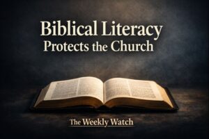 Thumbnail showing an open Bible with the text “Biblical Literacy Protects the Church” and “The Weekly Watch,” set against a dark background.