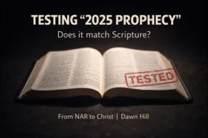 Minimalist thumbnail with an open Bible on a dark background and bold text about testing a 2025 prophecy by Scripture