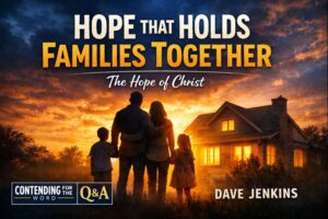 Thumbnail showing a family silhouetted at sunset in front of a warmly lit home, with the text “Hope That Holds Families Together – The Hope of Christ,” representing how Christ-centered hope strengthens the Christian family.