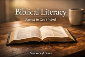 Open Bible on a wooden table with soft morning light, symbolizing biblical literacy and beginning the year rooted in God’s Word.