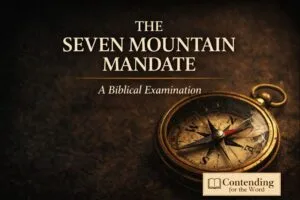 Thumbnail featuring an antique compass with a cracked face and needle pointing slightly off direction, symbolizing discernment, with the text “The Seven Mountain Mandate: A Biblical Examination” and the Contending for the Word logo.