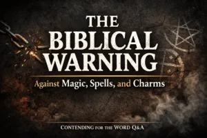 Thumbnail for Contending for the Word Q&A titled “The Biblical Warning Against Magic, Spells, and Charms,” featuring broken chains on a dark background with bold white and gold text emphasizing biblical discernment and freedom in Christ.