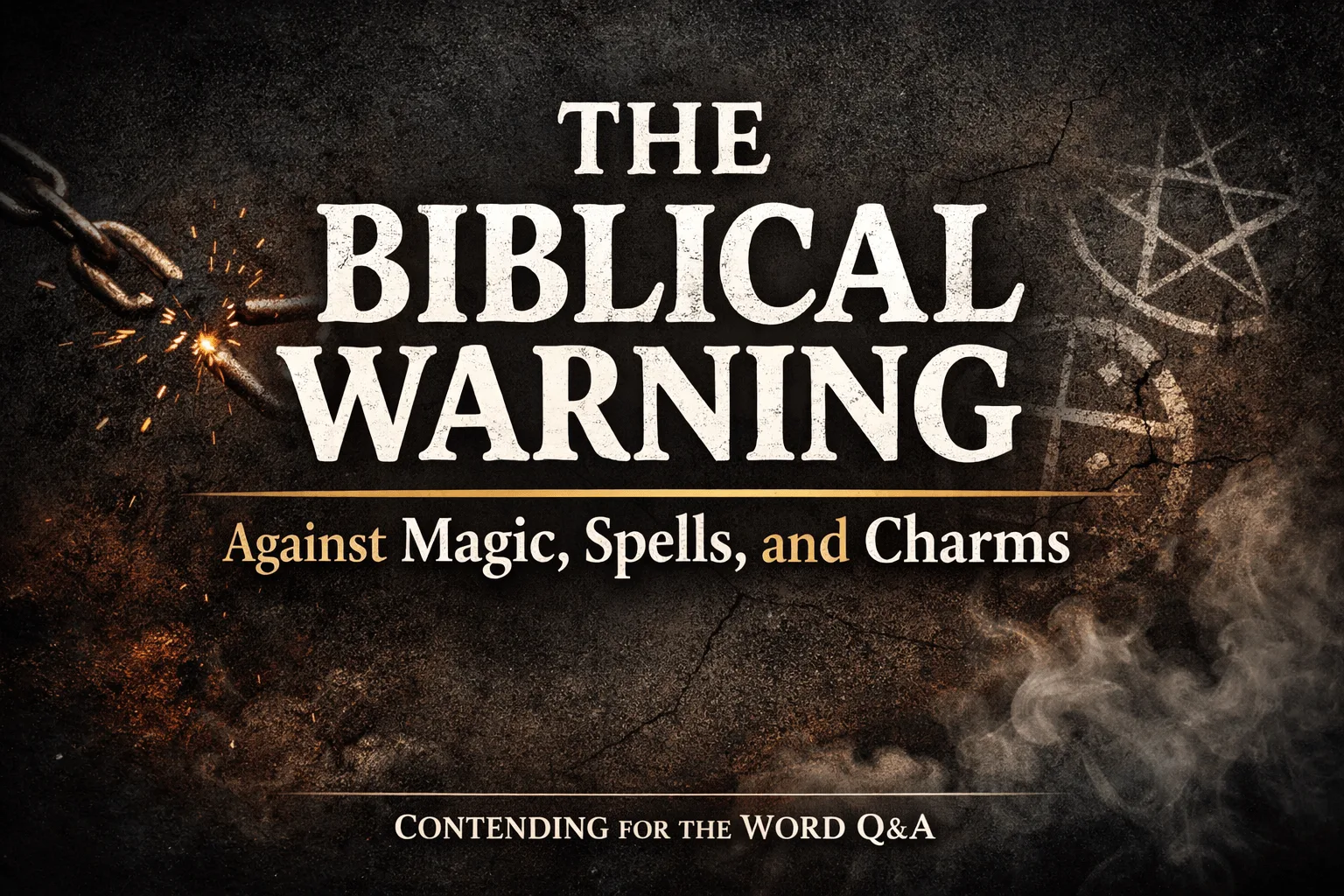 Thumbnail for Contending for the Word Q&A titled “The Biblical Warning Against Magic, Spells, and Charms,” featuring broken chains on a dark background with bold white and gold text emphasizing biblical discernment and freedom in Christ.
