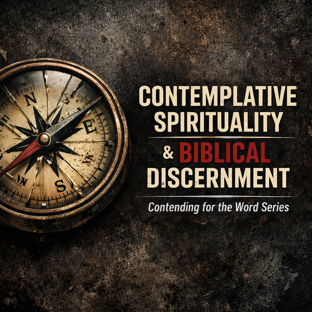 Broken compass with cracked glass on a dark textured background with the title “Contemplative Spirituality & Biblical Discernment — Contending for the Word Series,” representing false spiritual direction and biblical discernment.