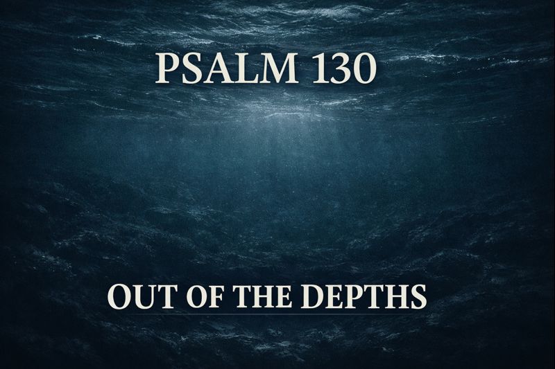 Psalm 130 YouTube thumbnail showing dark ocean depths with light breaking through above, symbolizing crying out from the depths, with the text ‘Psalm 130 – Out of the Depths.