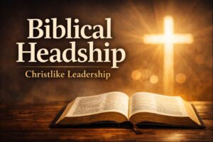 Thumbnail for Contending for the Word Q&A episode titled “Biblical Headship: Christlike Leadership in Marriage,” featuring an open Bible with a glowing cross in the background.