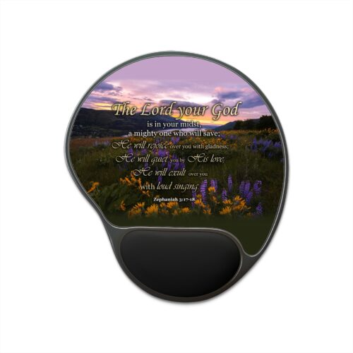 Zephaniah 3:17-18 - Mountain Meadow Sunset - Mouse Pad With Wrist Rest