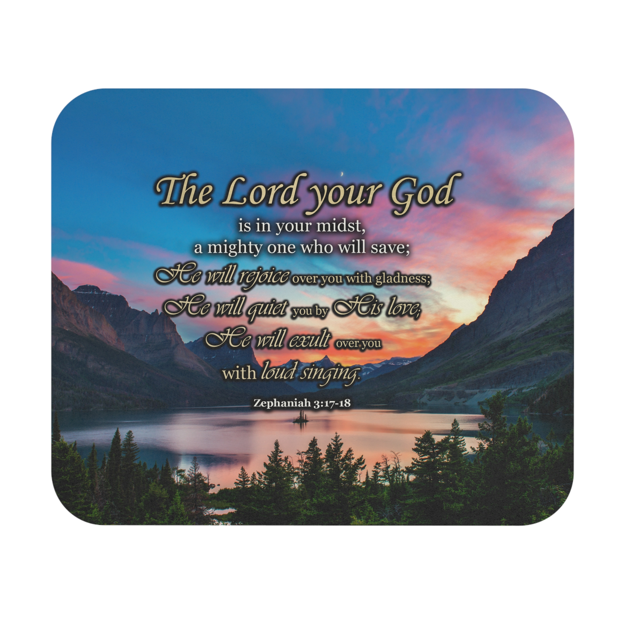 Zephaniah 3:17-18 – Mountain Sunset – Mouse Pad (Rectangle)