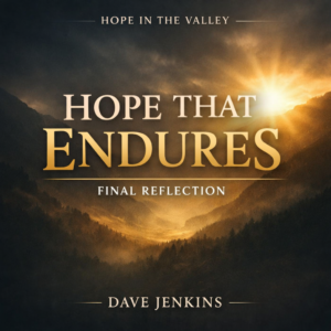 Christian hope in suffering, sunlight breaking through a dark valley with the text “Hope That Endures,” representing trusting God through trials and hardship
