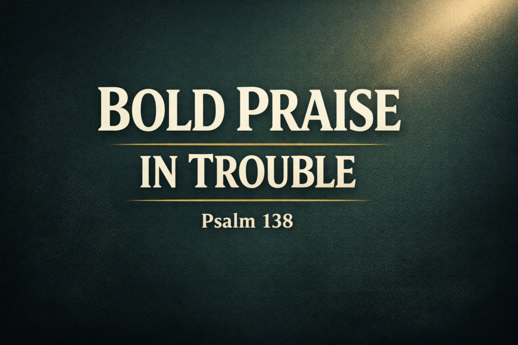 Psalm 138 Explained: Praising God in Every Season of Life 3 Thumbnail with the words “Bold Praise in Trouble – Psalm 138” in cream text on a dark charcoal background with a soft light in the corner, symbolizing hope in difficult seasons.