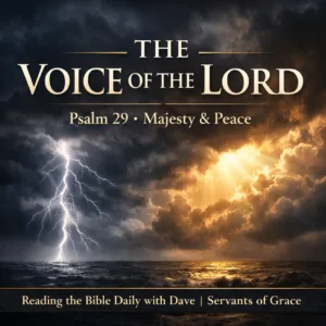Lightning striking over a dark ocean storm with sunlight breaking through clouds, illustrating the majesty and power of God’s voice in Psalm 29.