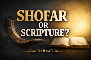 Shofar horn and open Bible contrasting biblical authority with modern spiritual practices in the NAR movement