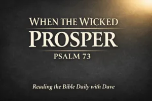 Psalm 73 Bible teaching thumbnail with the text “When the Wicked Prosper” on a dark charcoal background with soft gold light, for Reading the Bible Daily with Dave