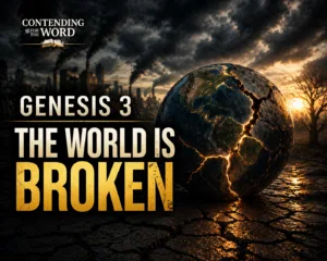 Genesis 3 The World Is Broken — realistic cracked earth and fractured globe with glowing fissures symbolizing the fall of humanity and the brokenness of the world.