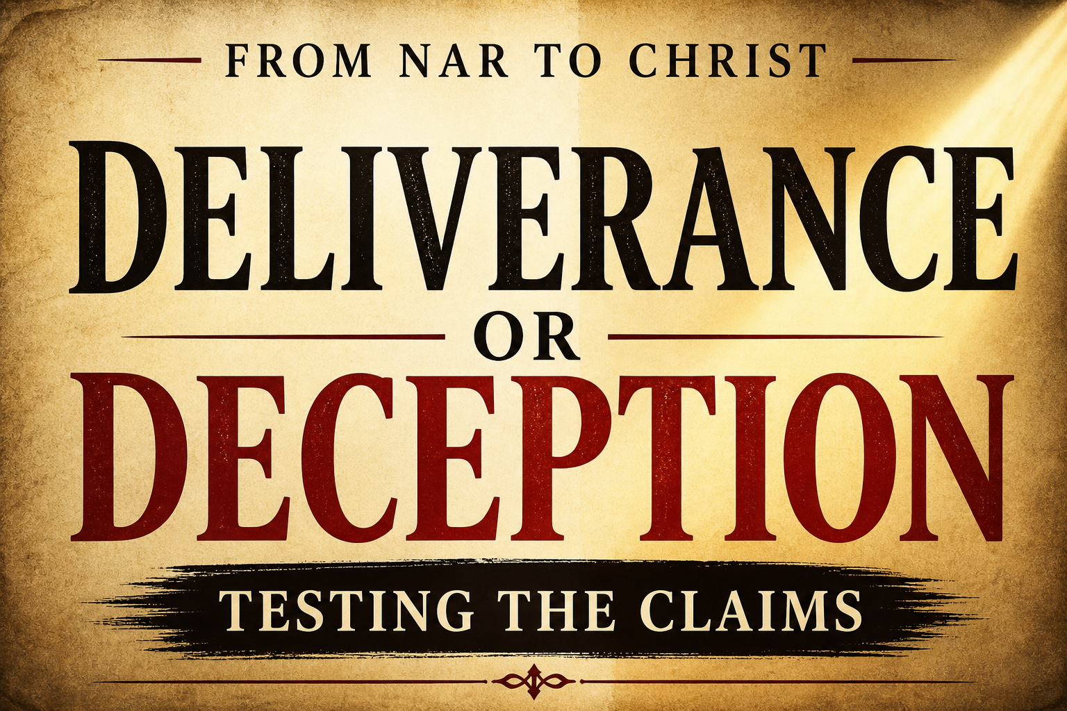 Christian thumbnail on discernment contrasting deliverance and deception with warm parchment background, bold serif text, and emphasis on testing theological claims