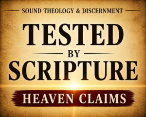 Sound Theology and Discernment episode on testing heaven claims by Scripture with warm parchment background and bold serif text
