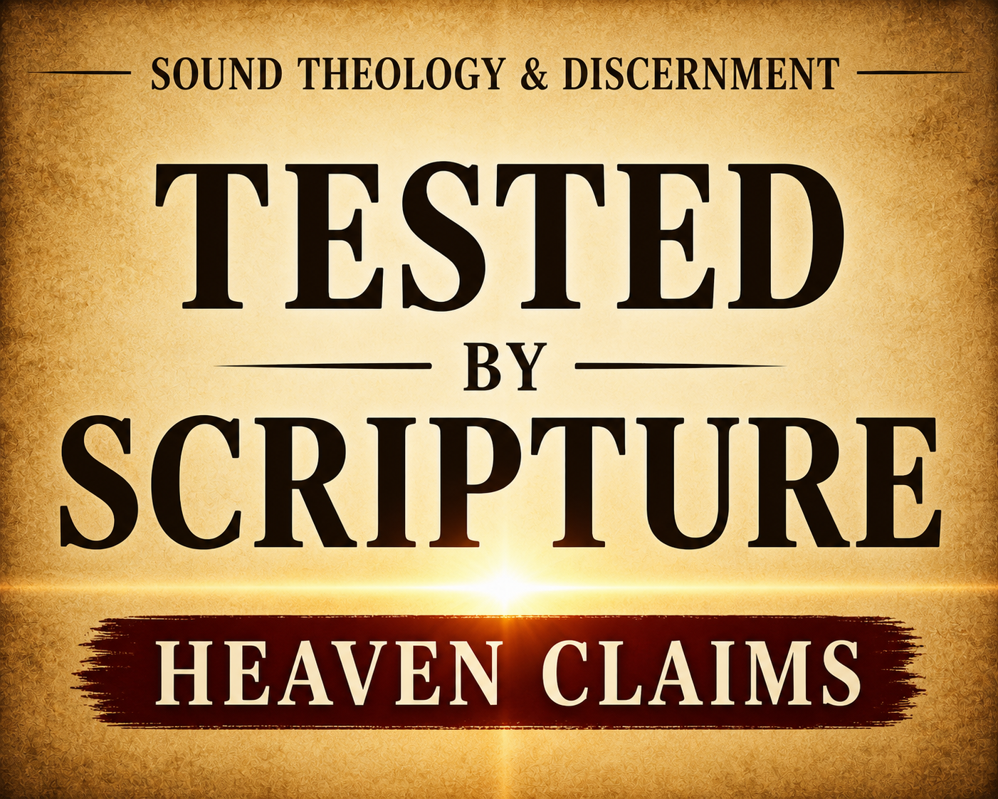 Sound Theology and Discernment episode on testing heaven claims by Scripture with warm parchment background and bold serif text